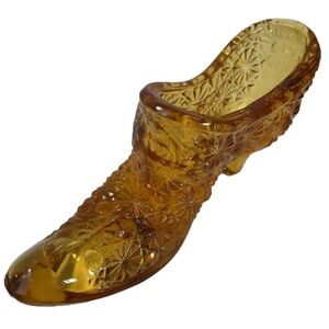 Fenton Amber Glass Boot Shoe Daisy Button